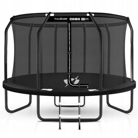 Trampolina ogrodowa 14ft 427cm dla dzieci solidna THUNDER czarna z drabinką