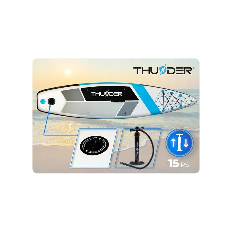 Placă SUP gonflabilă pentru înot 320 cm THUNDER cu scaun, rucsac, accesorii