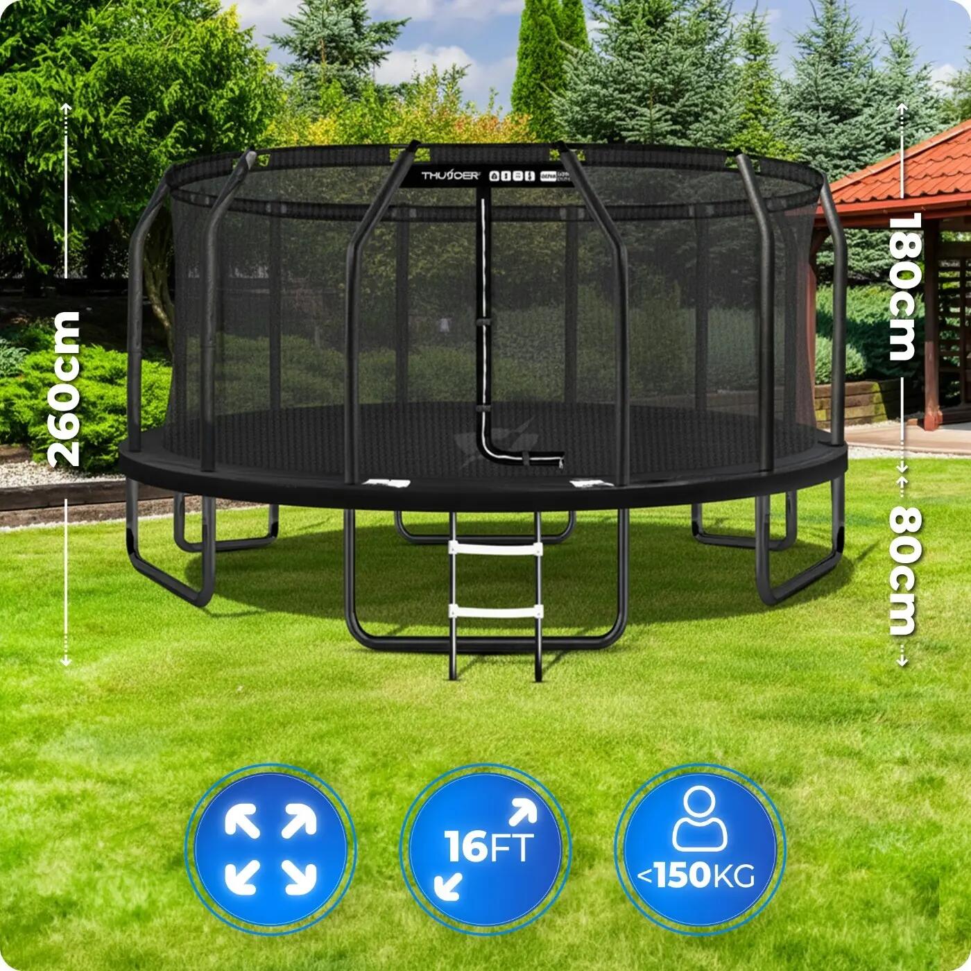 Trampolina ogrodowa dla dzieci THUNDER 16ft 488 cm solidna potężna z drabinką 2/8
