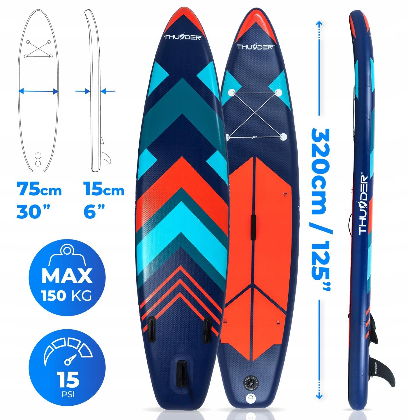 Deska SUP do pływania THUNDER 320 cm nadmuchiwana zestaw plecak 2/8