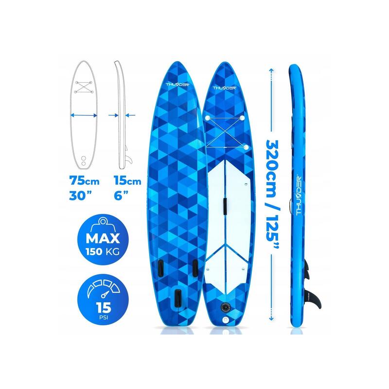 Placă SUP gonflabilă 320 cm cu scaun pentru înot THUNDER set rucsac