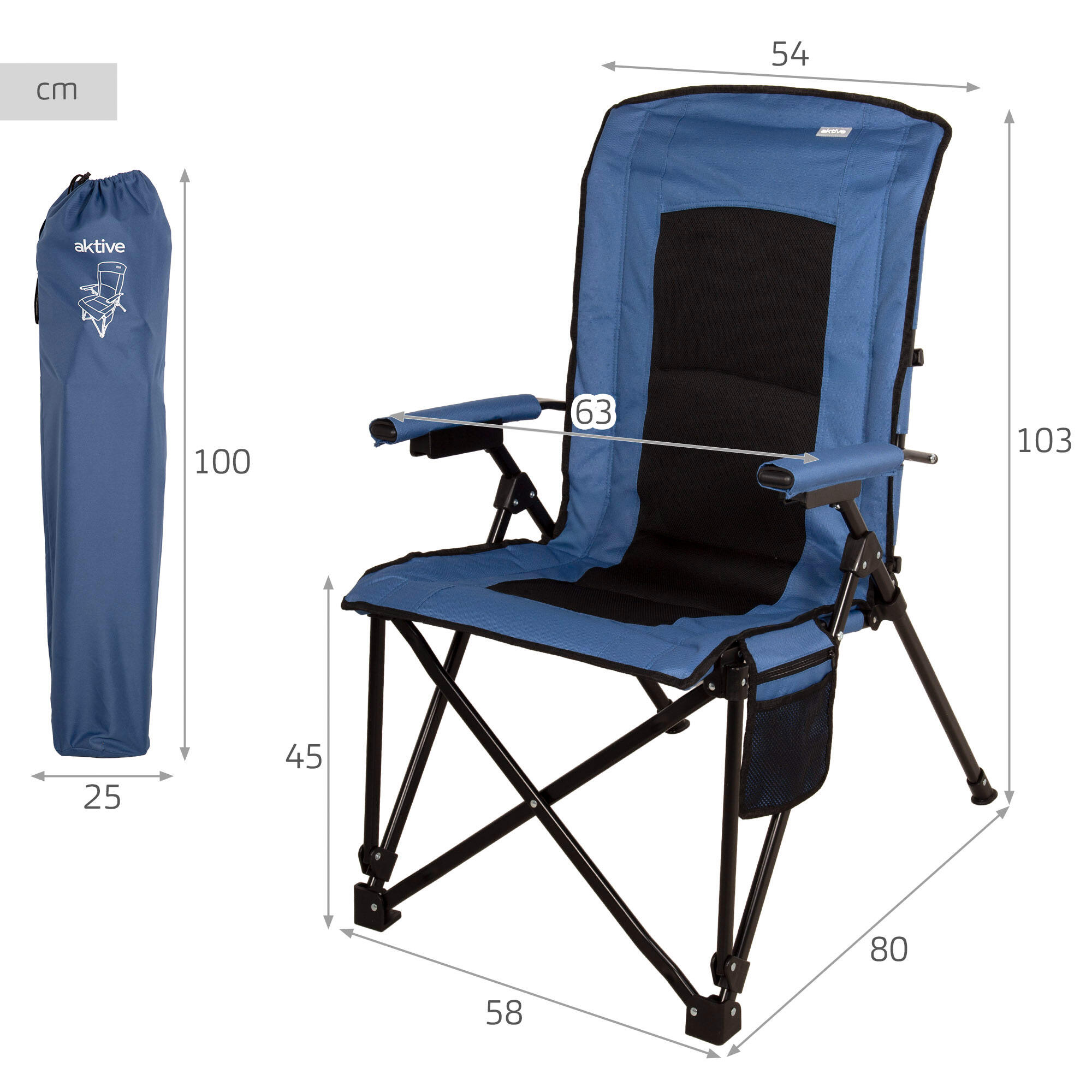 Aktive Chaise de camping pliante 54x80x103 cm bleue 4/7