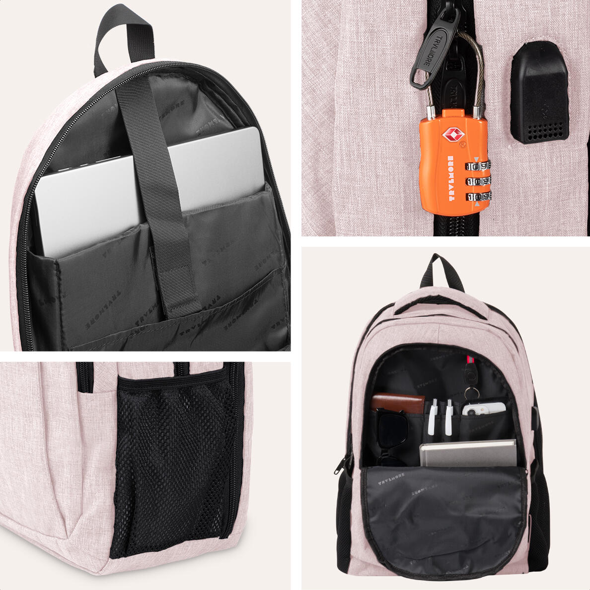 Rugzak met laptopvak - spatwaterdicht - Roze 3/5