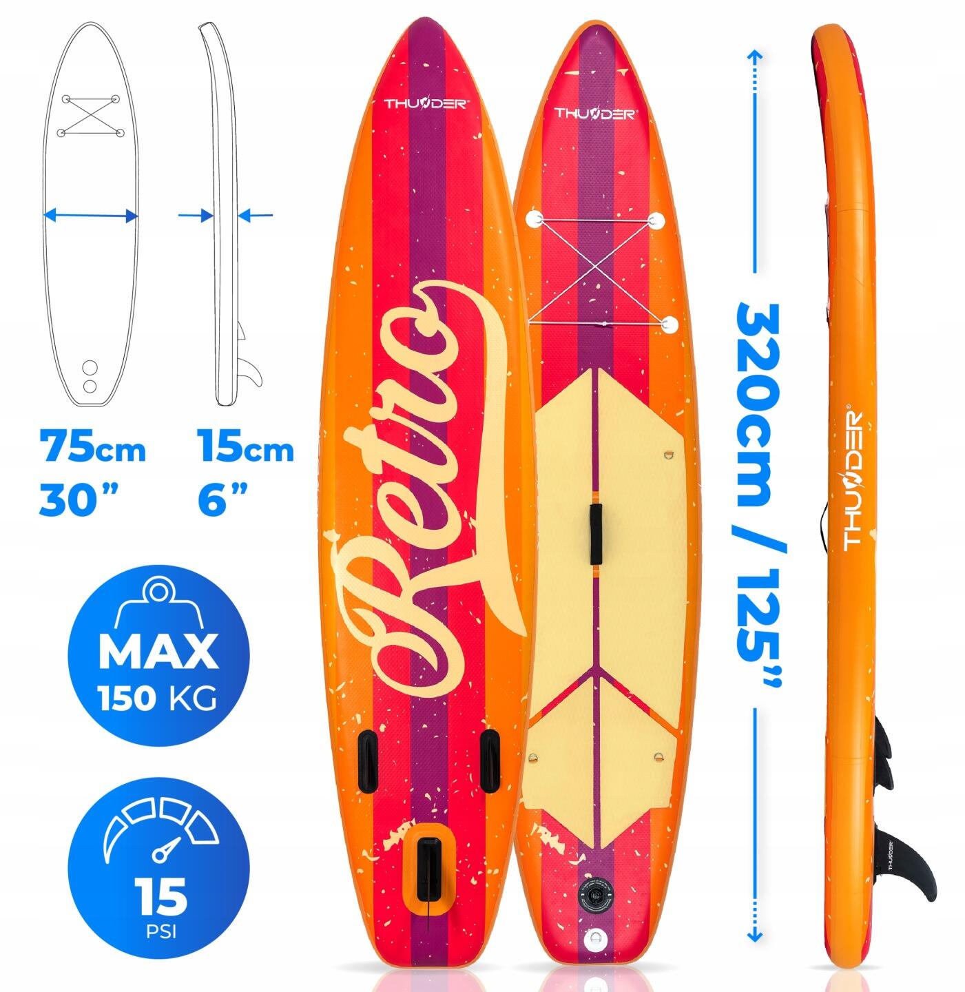 Deska SUP 320 cm pompowana stabilna THUNDER z siedziskiem i akcesoriami 2/8