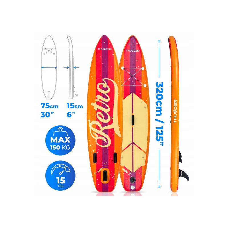 Placă SUP 320 cm gonflabilă stabilă THUNDER cu scaun și accesorii