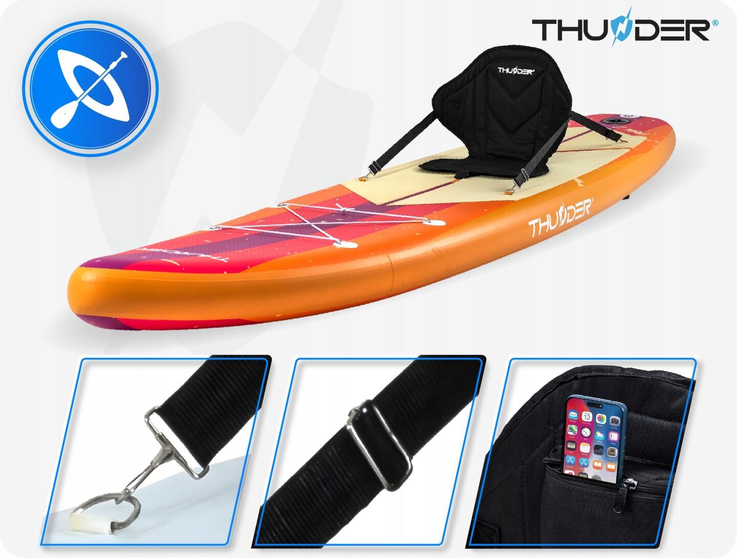 Deska SUP 320 cm pompowana stabilna THUNDER z siedziskiem i akcesoriami 6/8