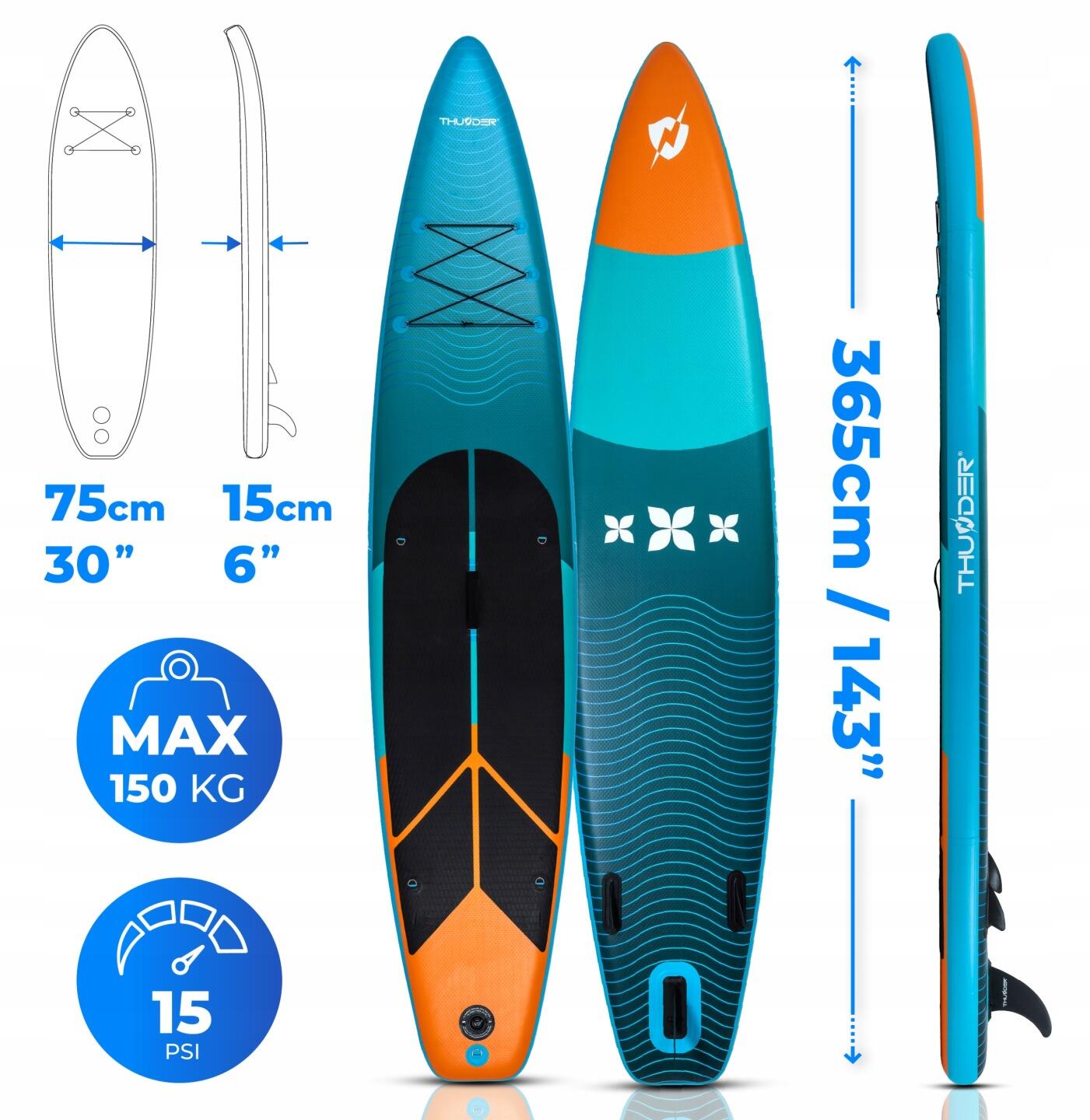 Deska SUP stand up paddle board 365 cm THUNDER dmuchana wytrzymała siedzisko 2/8