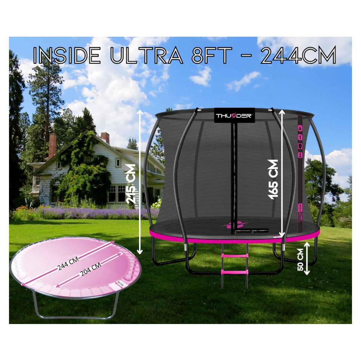 Trampolina ogrodowa dla dzieci THUNDER 8ft 244 cm z siatką ochronną wewnętrzną 2/8
