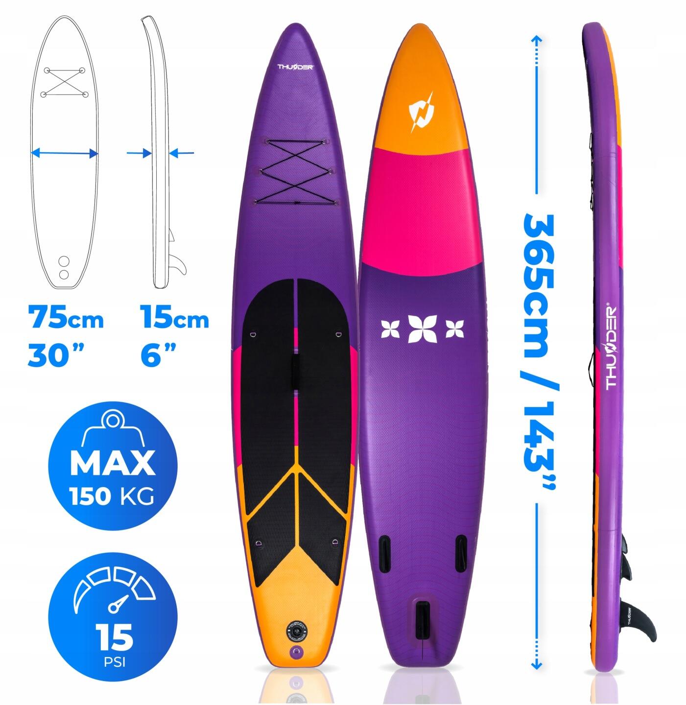 Deska SUP do pływania THUNDER 365 cm stand up paddle board dmuchana siedzisko 2/8