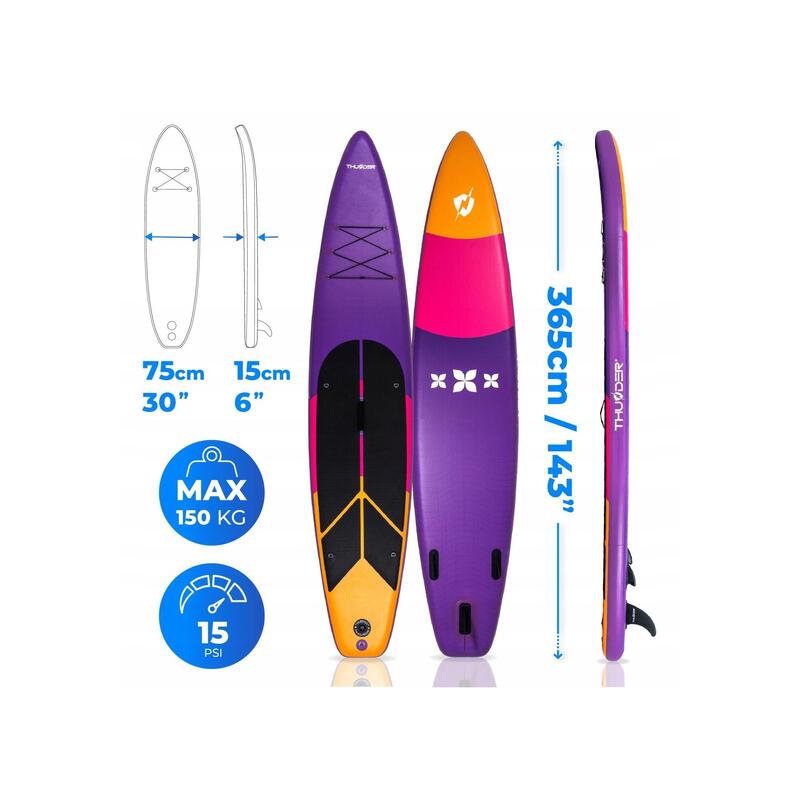 Placă SUP THUNDER 365 cm gonflabilă cu scaun, pentru înot stand up paddle