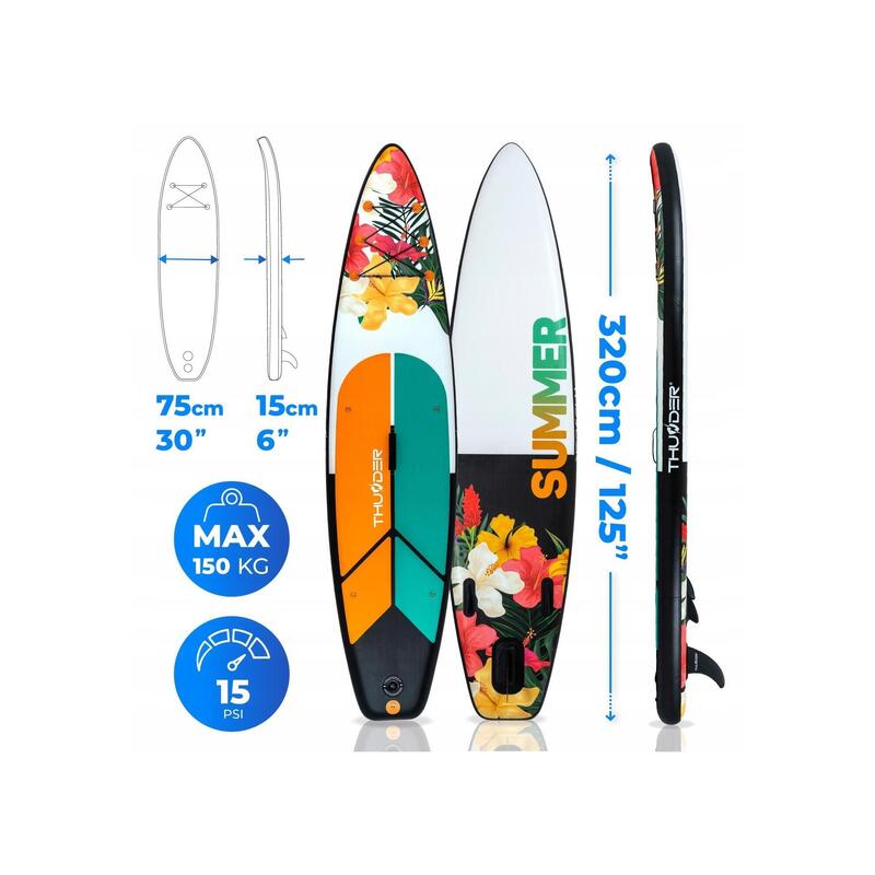 Placă SUP gonflabilă 320 cm THUNDER, rucsac plutitor, set accesorii caiac