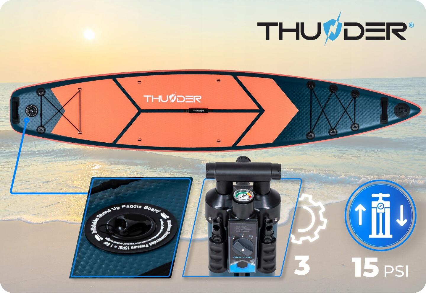 Deska SUP 365 cm pompowana stand up paddle THUNDER profesjonalna zestaw kajakowy 6/8