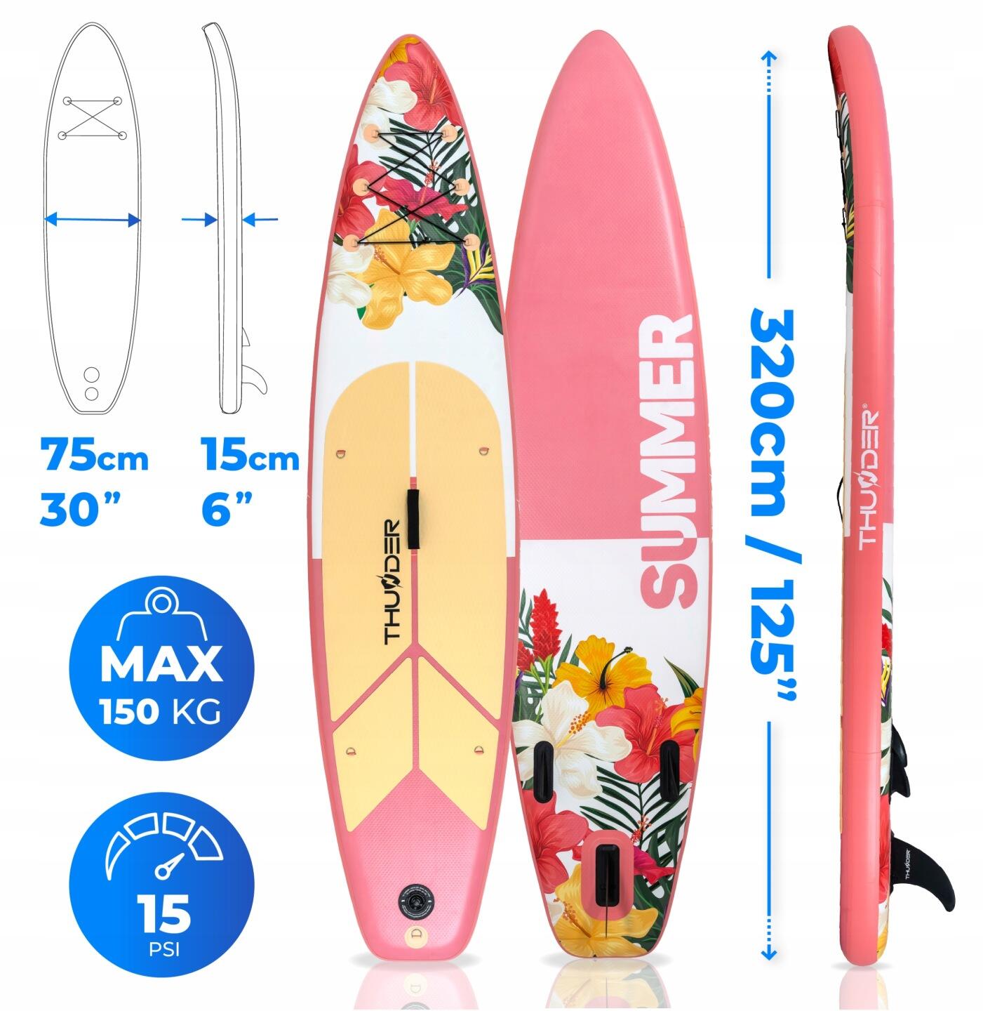 Deska SUP do pływania THUNDER 320CM wyporna wytrzymała pompowana zestaw 2/8