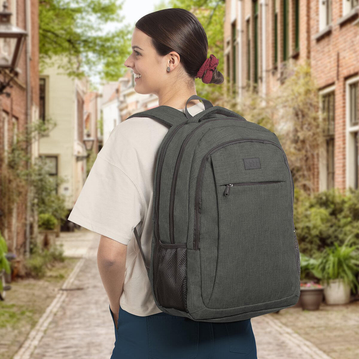 Rugzak met laptopvak - spatwaterdicht - Grijsgroen 2/5
