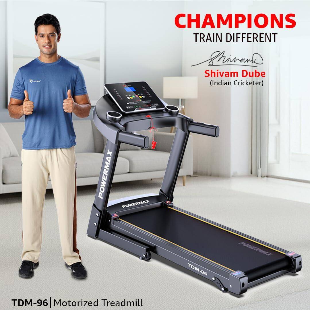TDM-96 Foldable Treadmill for Home Use, 4HP Peak Motor, Speed 12/kmph, Max User Wt.110kg, Bluetooth & App, By PowerMax Fitness -  3