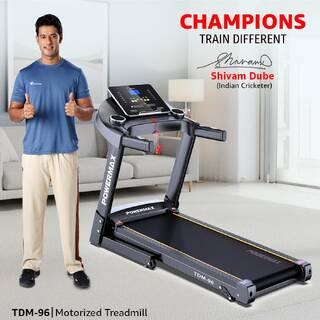 TDM-96 Foldable Treadmill for Home Use, 4HP Peak Motor, Speed 12/kmph, Max User Wt.110kg, Bluetooth & App, By PowerMax Fitness