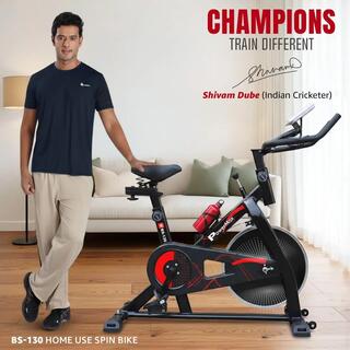 PowerMax Fitness BS-130 Spin Exercise Bike [8Kg Flywheel, Max User Weight 130kg, LCD Display, 3pc Crank, Bottle Holder, Anti-slip Pedals and Comfortable Seat] 1 Year Manufacturer Warranty, Black