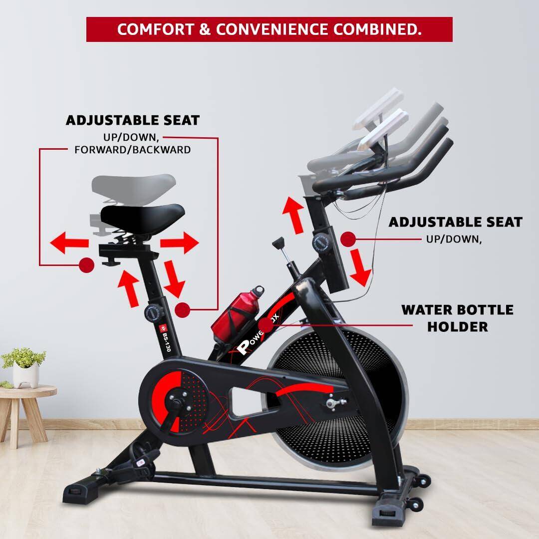 PowerMax Fitness BS-130 Spin Exercise Bike [8Kg Flywheel, Max User Weight 130kg, LCD Display, 3pc Crank, Bottle Holder, Anti-slip Pedals and Comfortable Seat] 1 Year Manufacturer Warranty, Black -  5