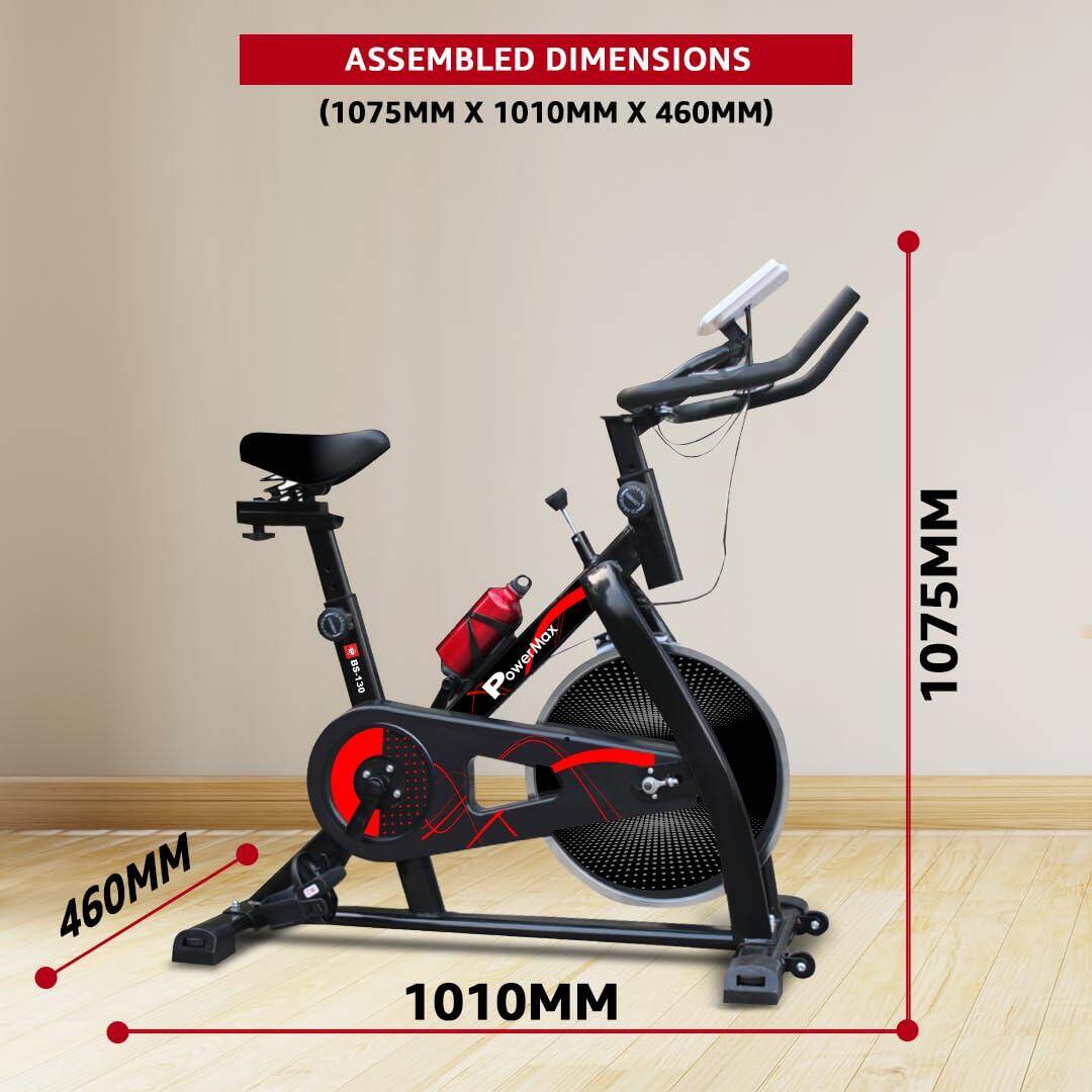 PowerMax Fitness BS-130 Spin Exercise Bike [8Kg Flywheel, Max User Weight 130kg, LCD Display, 3pc Crank, Bottle Holder, Anti-slip Pedals and Comfortable Seat] 1 Year Manufacturer Warranty, Black -  2
