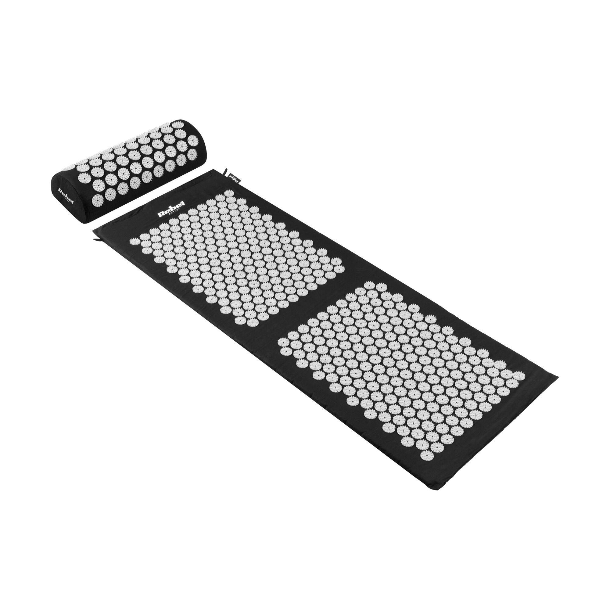 Mata do akupresury z kolcami + poduszka 130x50cm XXL do masażu czarna Rebel 2/7