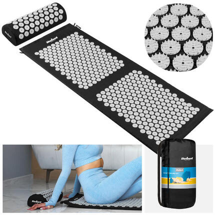 Mata do akupresury z kolcami + poduszka 130x50cm XXL do masażu czarna Rebel