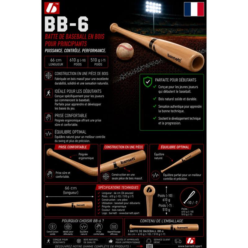 Baseballütő, barna BB-6 33"