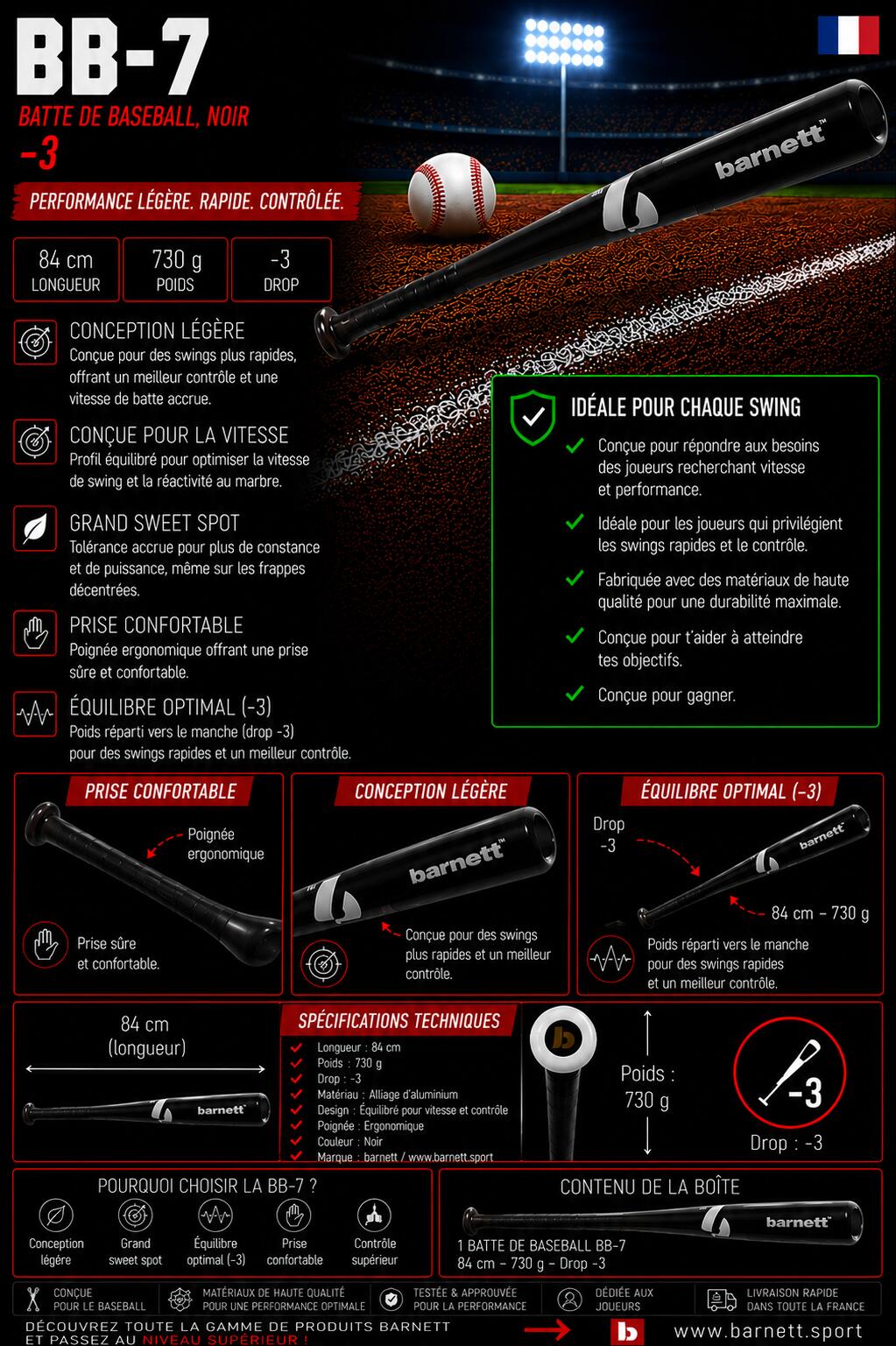 Mazza da baseball, nera BB-7 32" 6/6