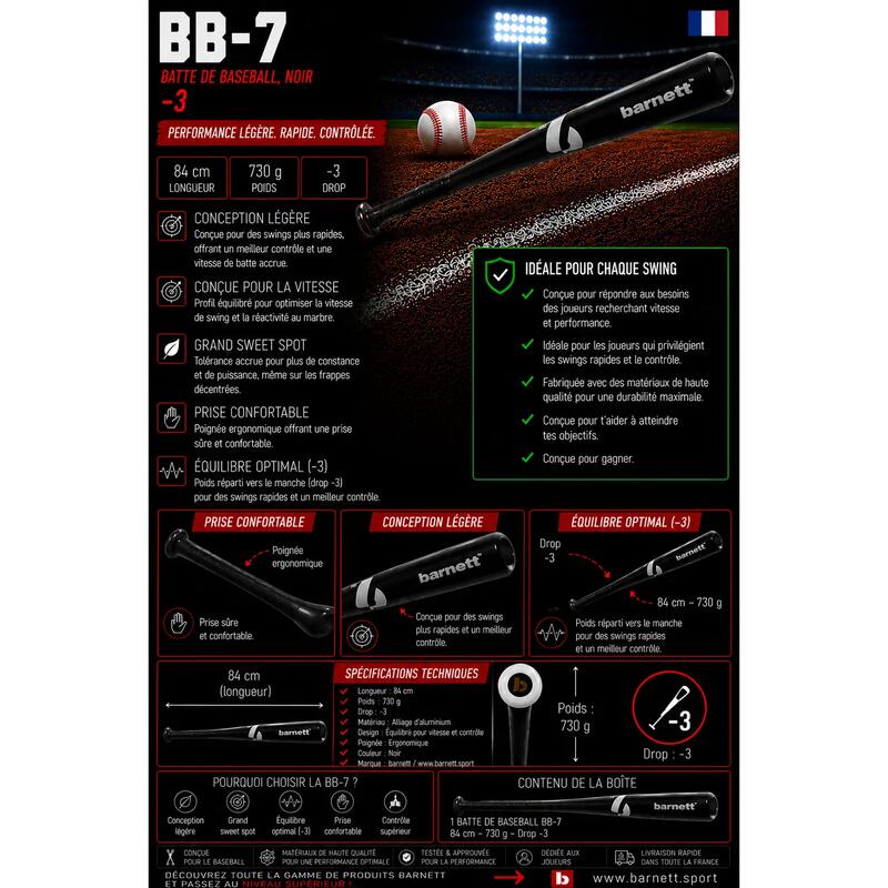  Bâtă de baseball, neagră BB-7 32"