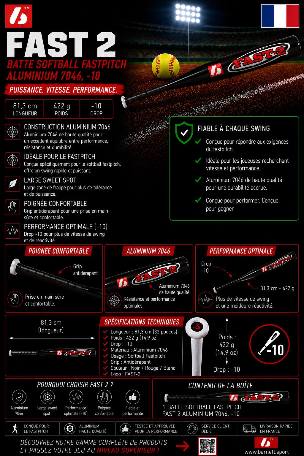 FASTPITCH Aluminium 7046 Softballschläger, -10 FAST 2 33" 7/7