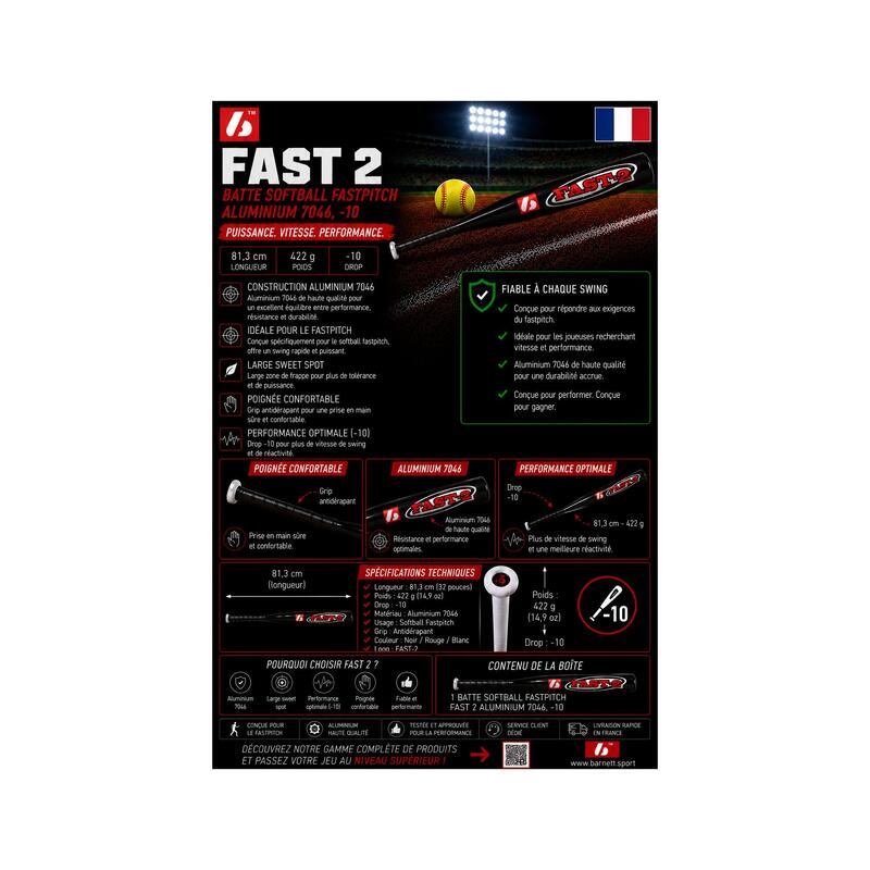 Bâtă de softball FASTPITCH din aluminiu 7046, -10 FAST 2 33"