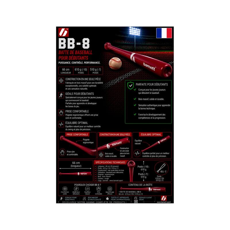  Bâtă de baseball, roșu BB-8 33"
