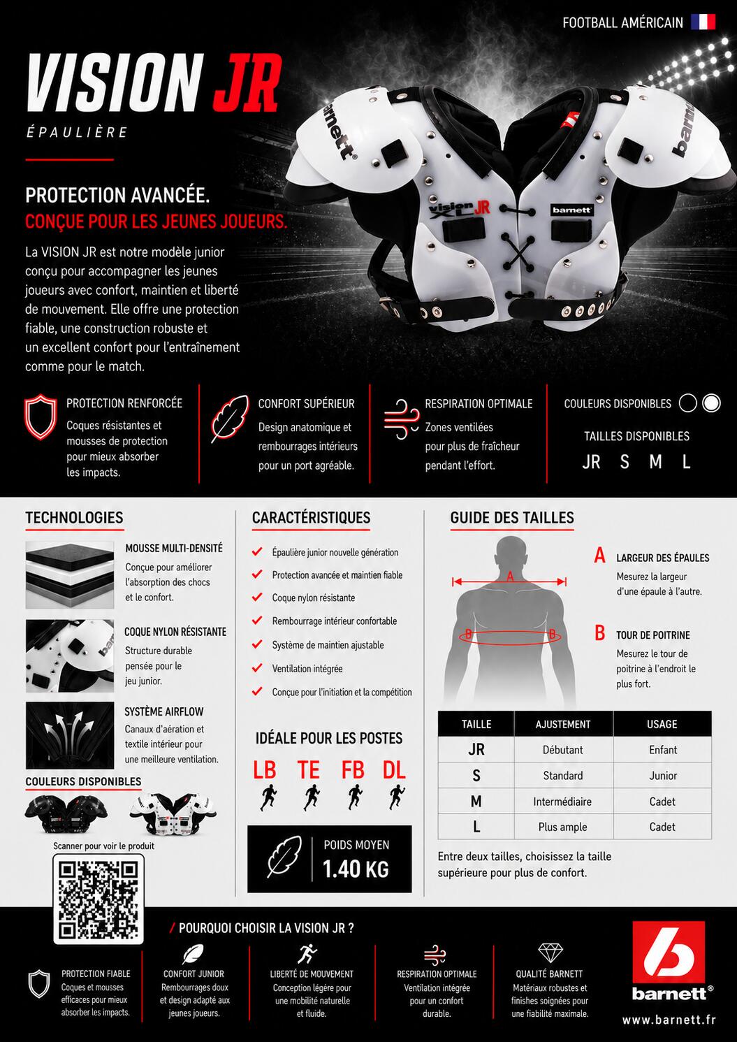 VISION JR épaulière de football américain junior/cadet 7/7