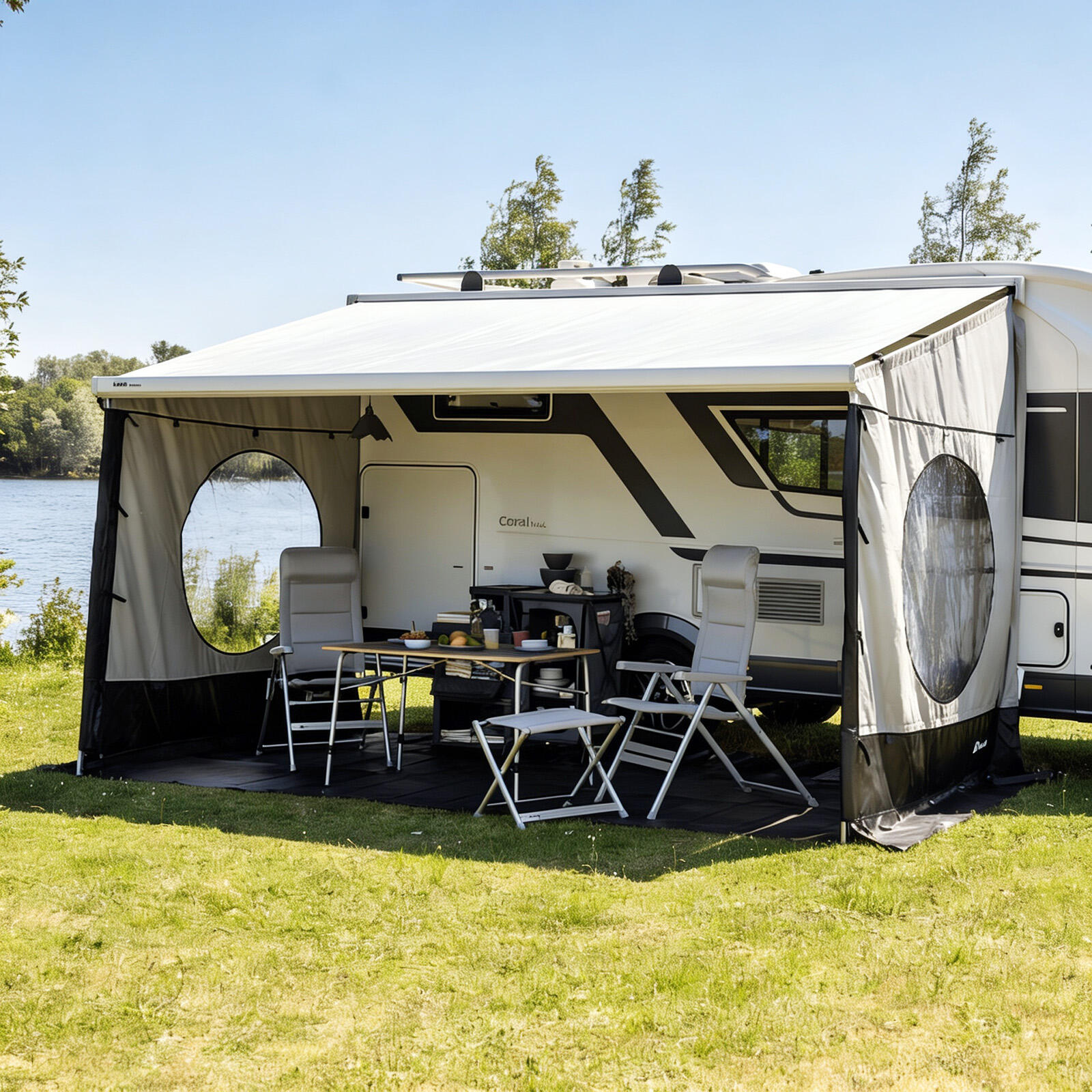 sonnenschutz seitlich an markise HENGMEI Seitenmarkise ausziehbar 120x300cm Sichtschutz Windschutz Verschiedene Größen für Terrasse Camping Garden, Anthrazit weighted longitud:550cm Eulen in der Farbe: