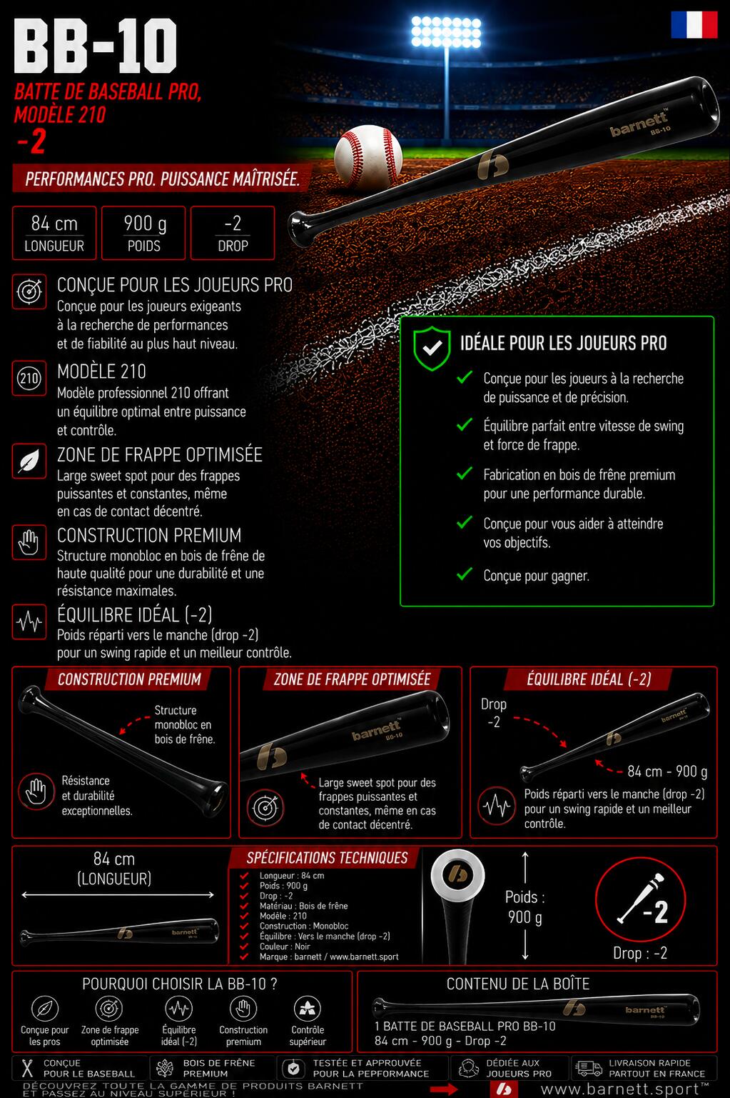 Batte de baseball pro, modèle 210-4 BB-10 32" 2/5