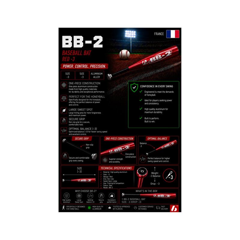 BB-2 baseball ütő piros 32"