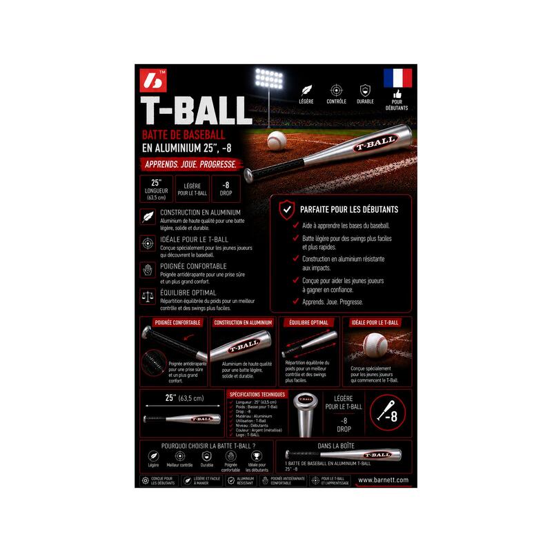  Bâtă de baseball din aluminiu, 25, T-BALL gri metal 25"
