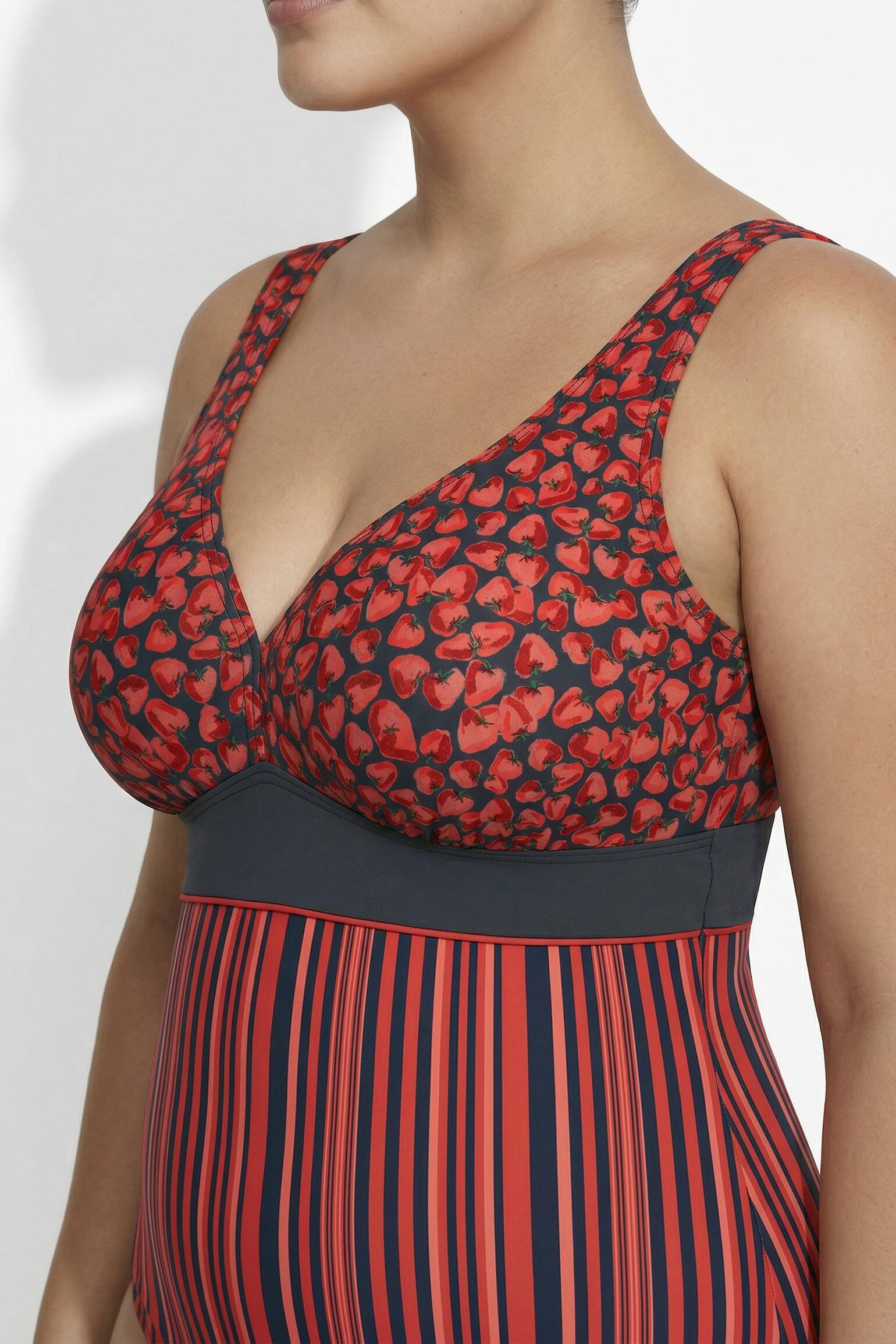 Femme Maillot de bain avec bonnets souples motif fraises et matière recyclée 3/7