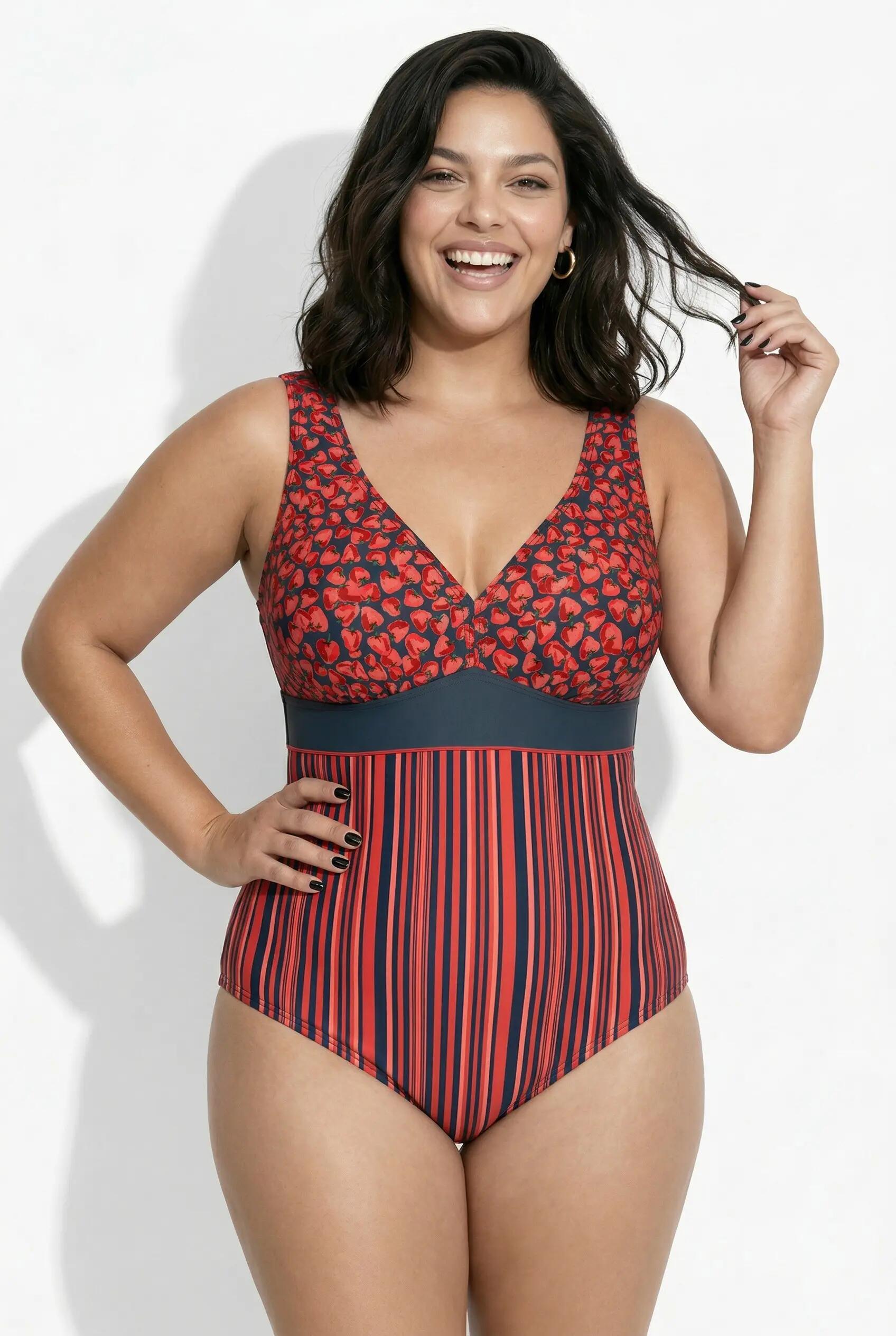 Femme Maillot de bain avec bonnets souples motif fraises et matière recyclée 6/7