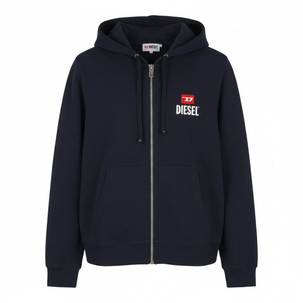 Diesel S-ginn-hood-zip 250209 Off Men Hoodiedark Blue Cotton Full Zip Rrp175 1/1
