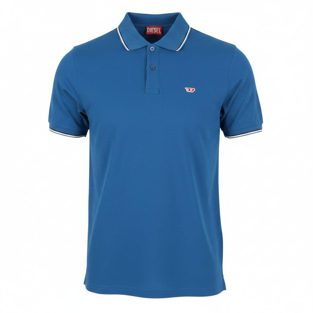 Diesel T-smith-d Men Polosblue Cotton Half Button Short Sleeve 1/1