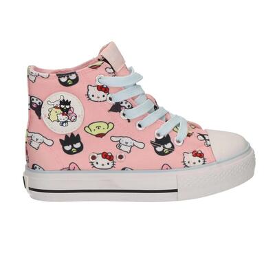Hoge canvas kindersneakers hello kitty veters en rits roze