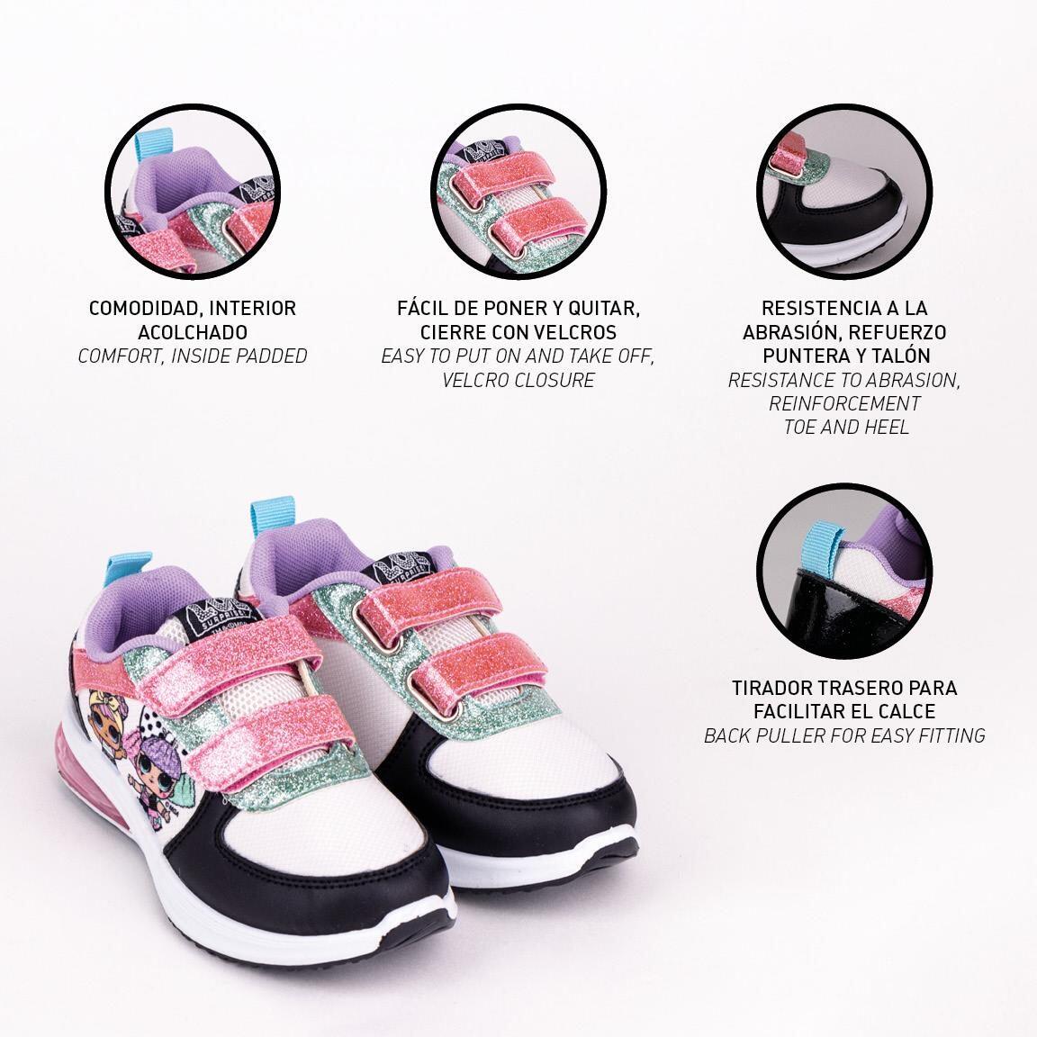 Sapatilhas com luzes criança LOL com duplo velcro rosa 5/7