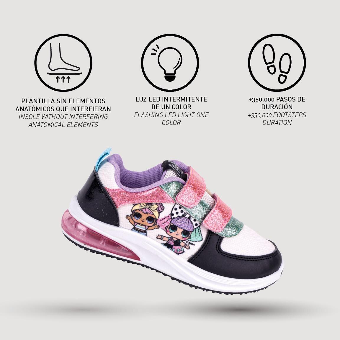 Sapatilhas com luzes criança LOL com duplo velcro rosa 4/7