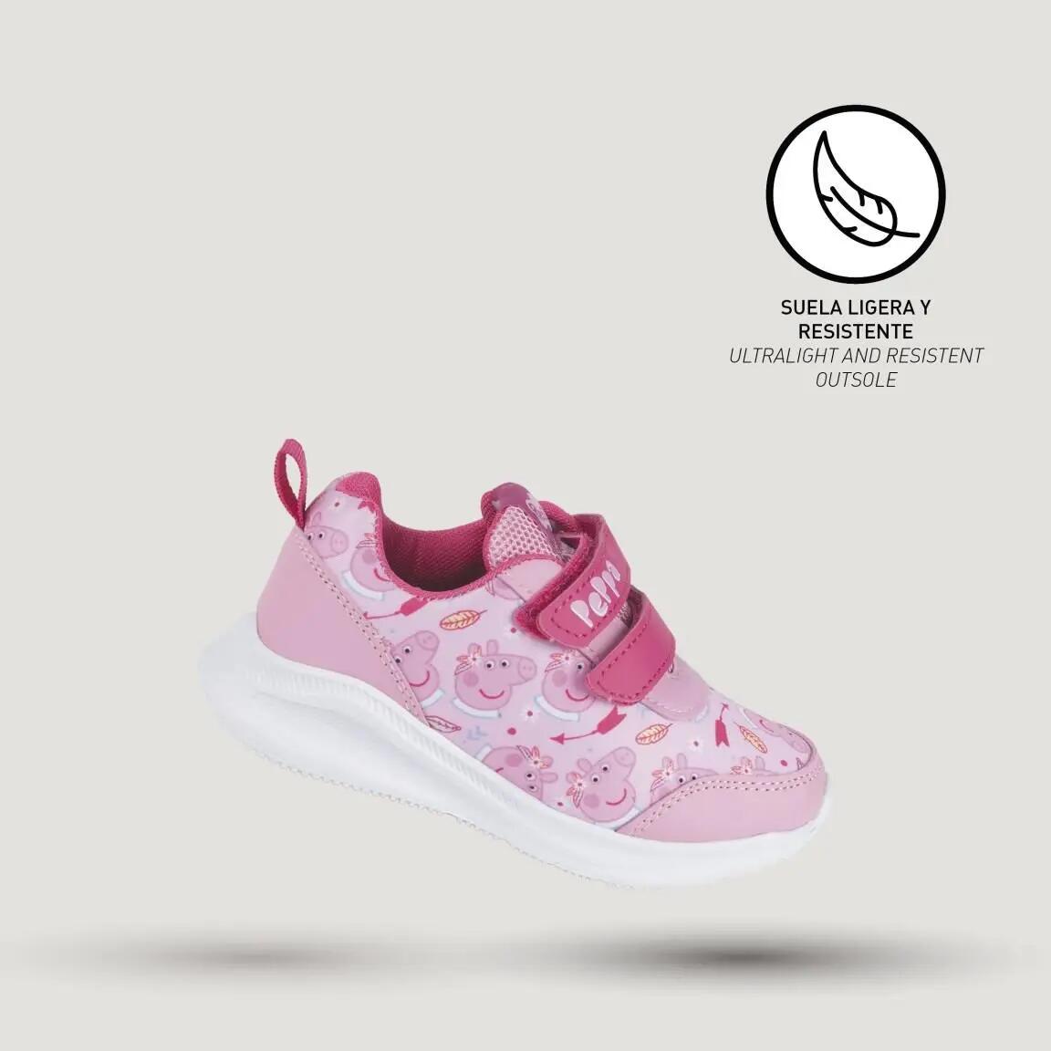 Sapatilhas Infantil Peppa Pig com Duplo Velcro Rosa e Branco 5/6