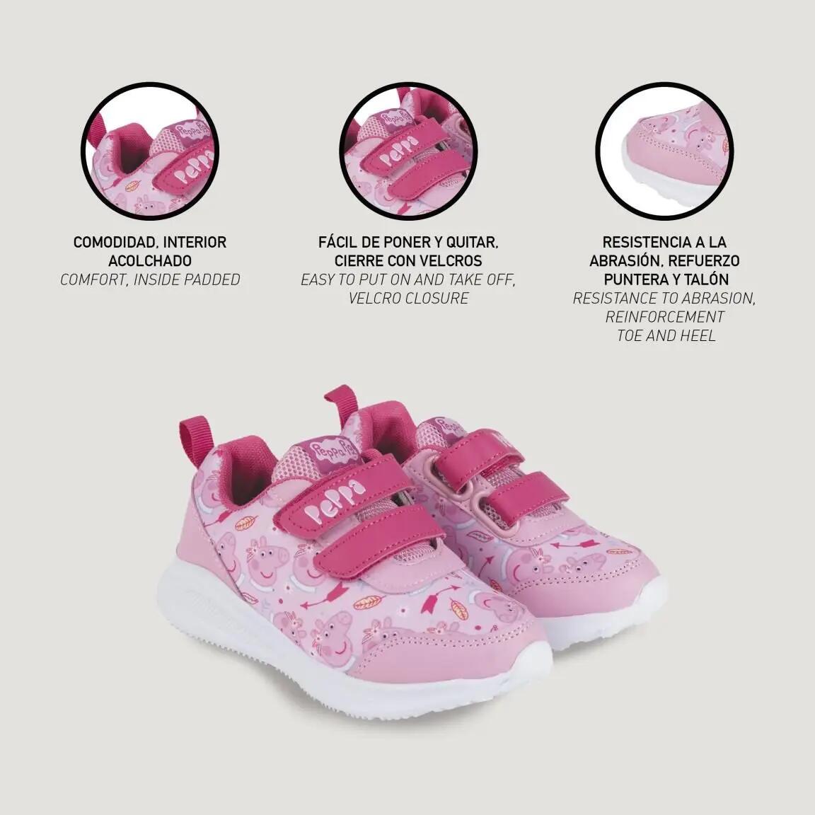 Sapatilhas Infantil Peppa Pig com Duplo Velcro Rosa e Branco 6/6