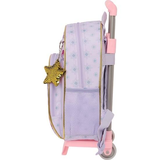Mochila escolar infantil Wish com rodinhas e porta-garrafas, lilás e rosa. 3/3
