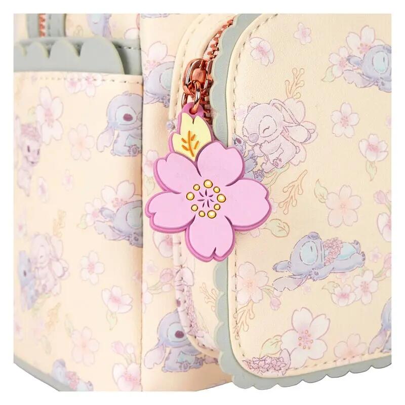 Zaino per bambini Stitch Cherry Blossom in ecopelle con tasca frontale, beige 3/4