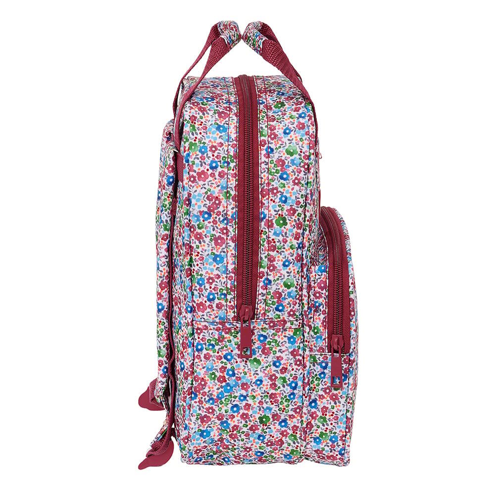 Mochila escolar infantil Nait Flores Coimbra com bolso frontal, cor bordô 3/3