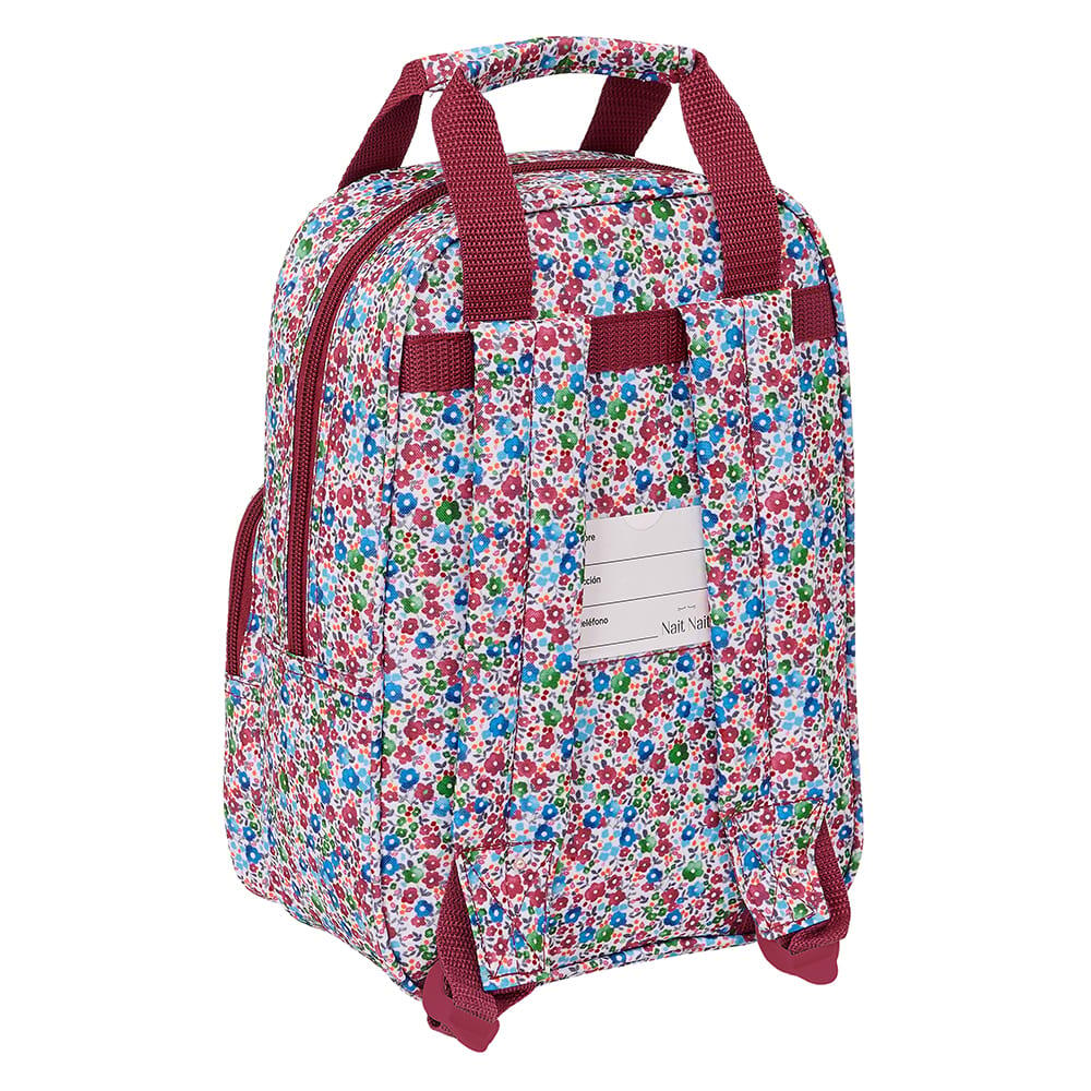 Mochila escolar infantil Nait Flores Coimbra com bolso frontal, cor bordô 2/3