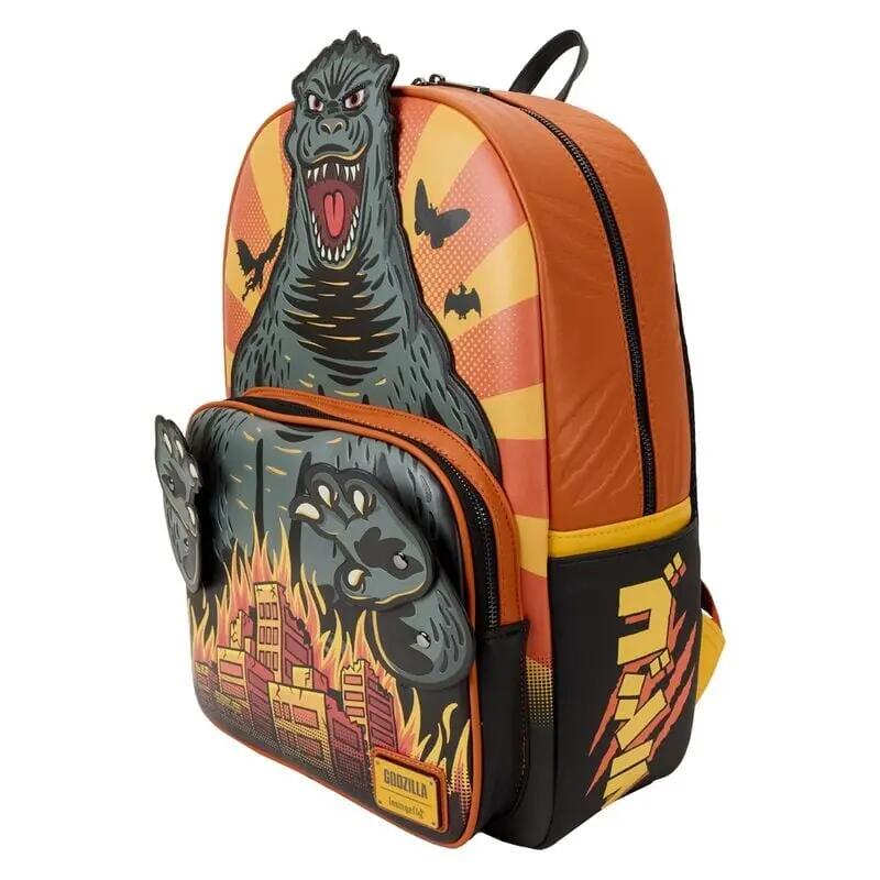 Zaino Godzilla per adulti in ecopelle con tasca frontale - Arancione 3/4
